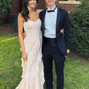 Badgley Mischka Blush Strapless Ruffled Gown